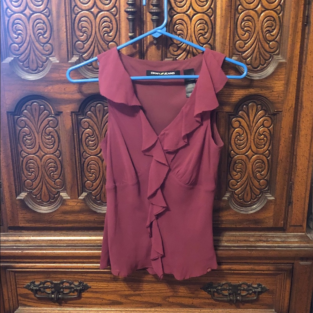 Dkny Burgundy Ruffle Front V-Neck Sleeveless Camisole